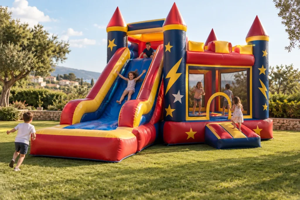 Castillo Tobogán Super Héroes · recreación visual